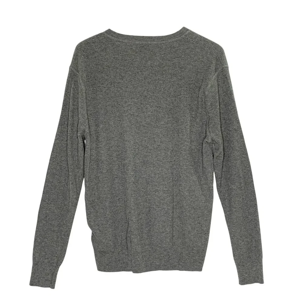 J.Crew Mens Wool Cotton Henley Thermal T Shirt L Gray Ribbed Layering